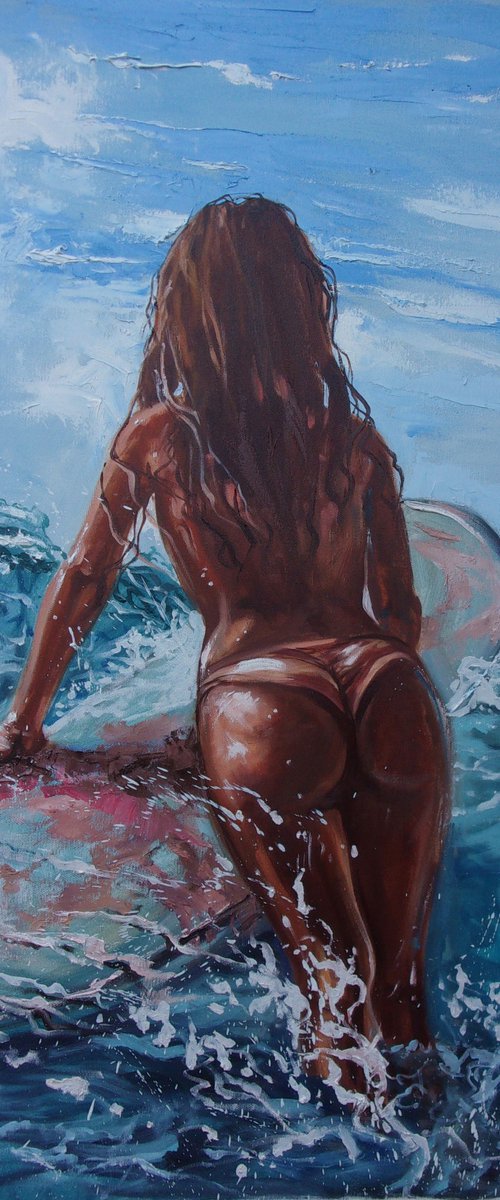 " CALIFORNIAN DAY ... " original painting SEA summer GIFT sea swimming by Monika Luniak