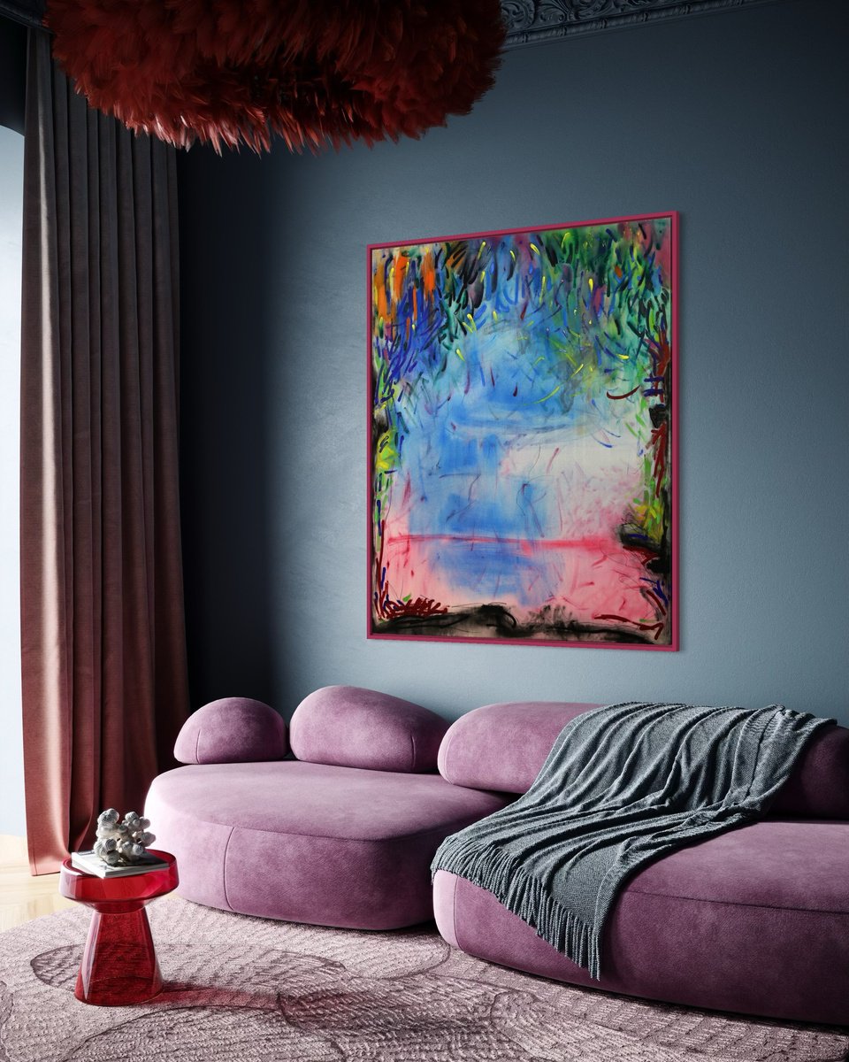 Abstract Landscape Oil Painting By Evgenia Makarova, 31 X 39, Abstract Garden, Original Artwork