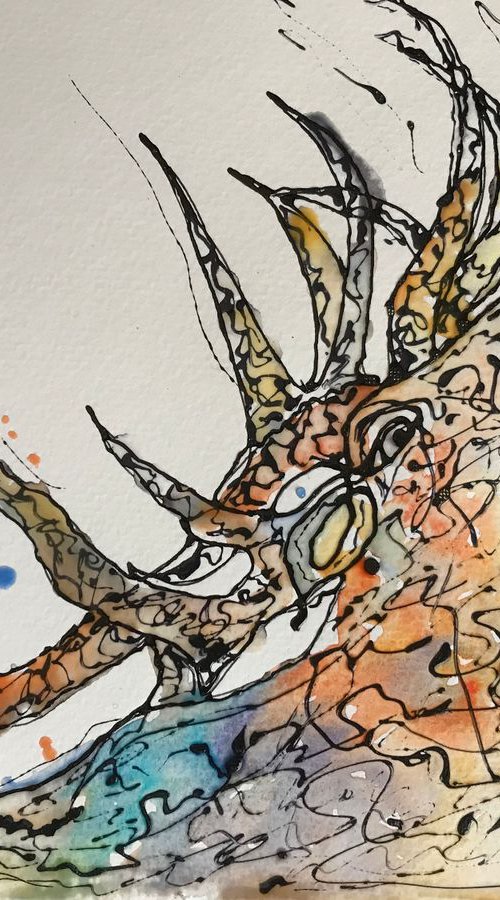 Elk Watercolor on Paper by Lena Owens at OLena Art