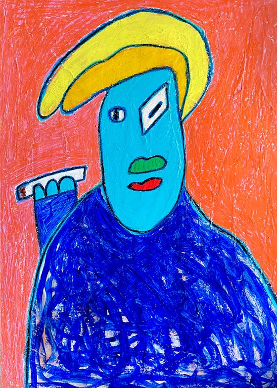 Blue man with cigarette