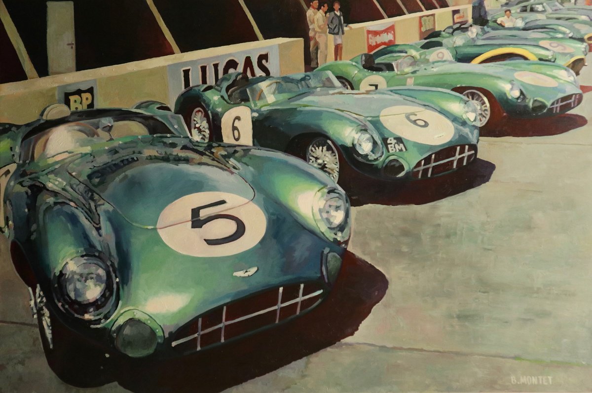 Photorealistic Transport Oil Painting By Benoit Montet, 50 X 34, Aston Martin N°5 , Original Artwork