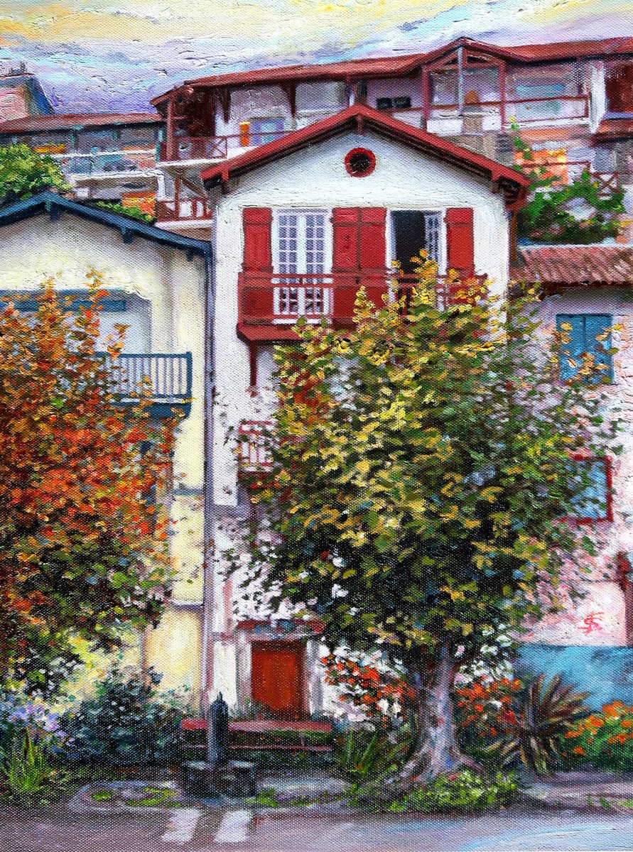 Impressionistic Cityscapes Oil Painting By Elvira Sesenina, 12 X 16, Quiet Evening Saint-Jean-De-Luz, Original Artwork