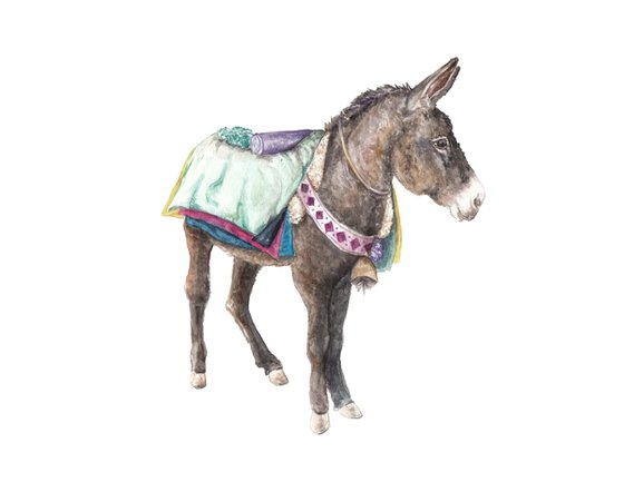 Donkey Colorful Boho Original Watercolor