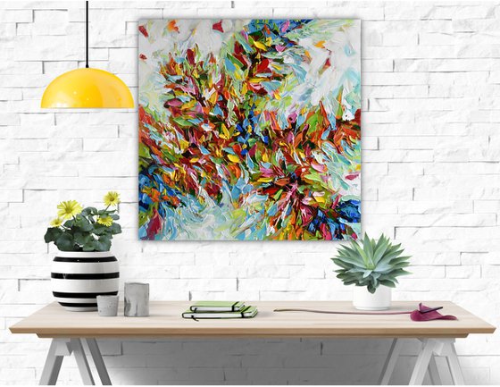 Flower burst - Original Abstract Floral Painting, Palette knife Art, Textured Wall Art Canvas