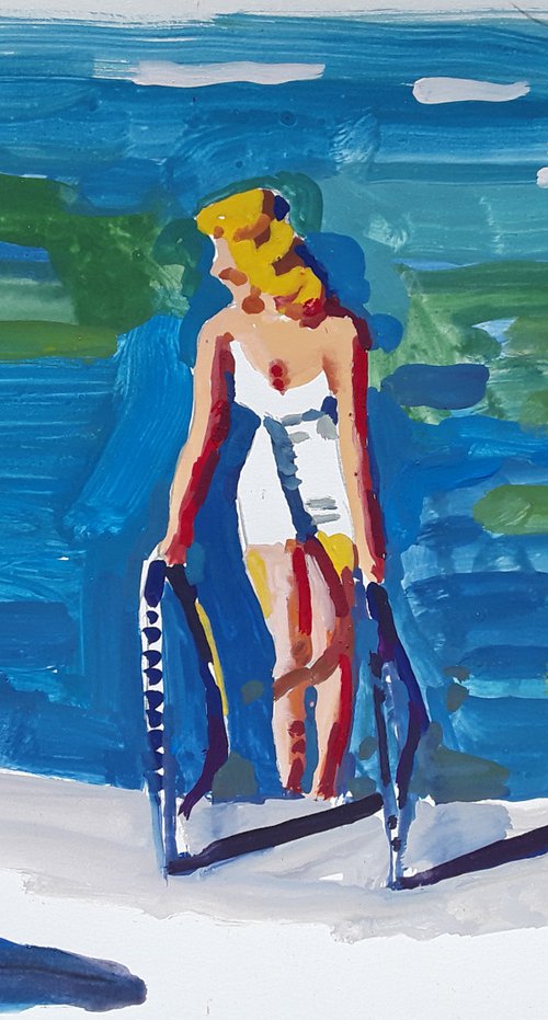Woman getting out of a pool by Stephen Abela