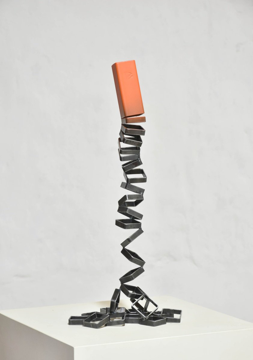 Geometric Abstract Sculpture By Yannick Bouillault, 8 X 18", Sectioning "Orange Tube", Original Artwork