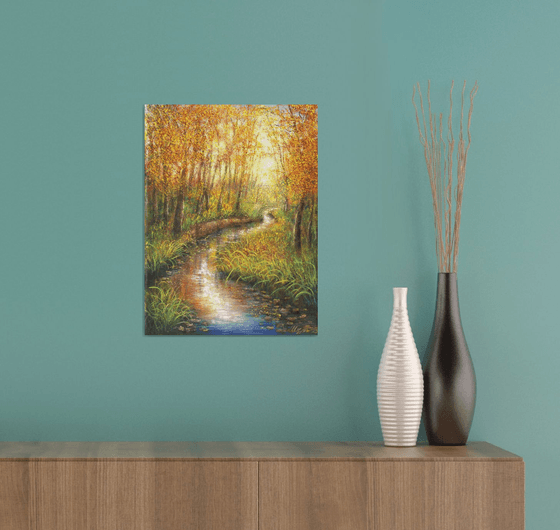 Autumn forest with the stream