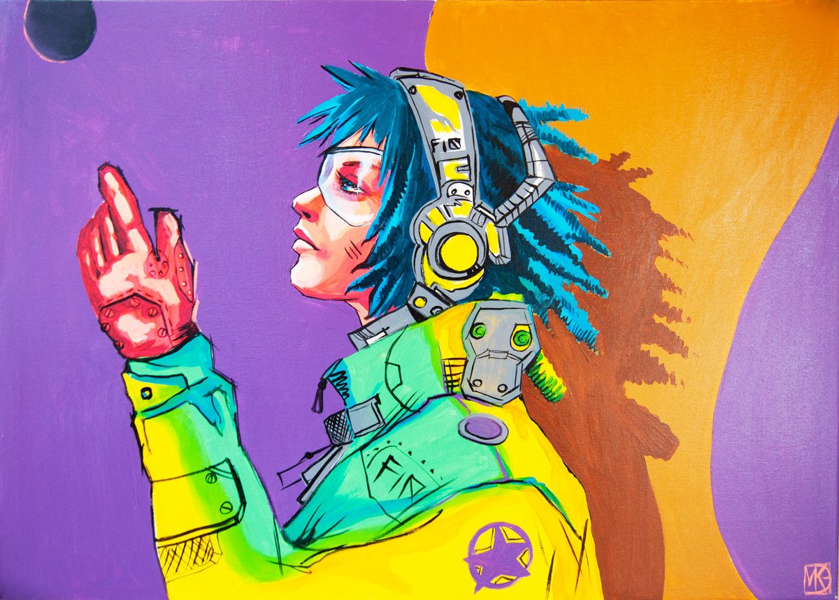 Expressive Portrait Acrylic Painting By Maria Kireev, 39 X 28", Candy Steampunk Girl, Original Artwork