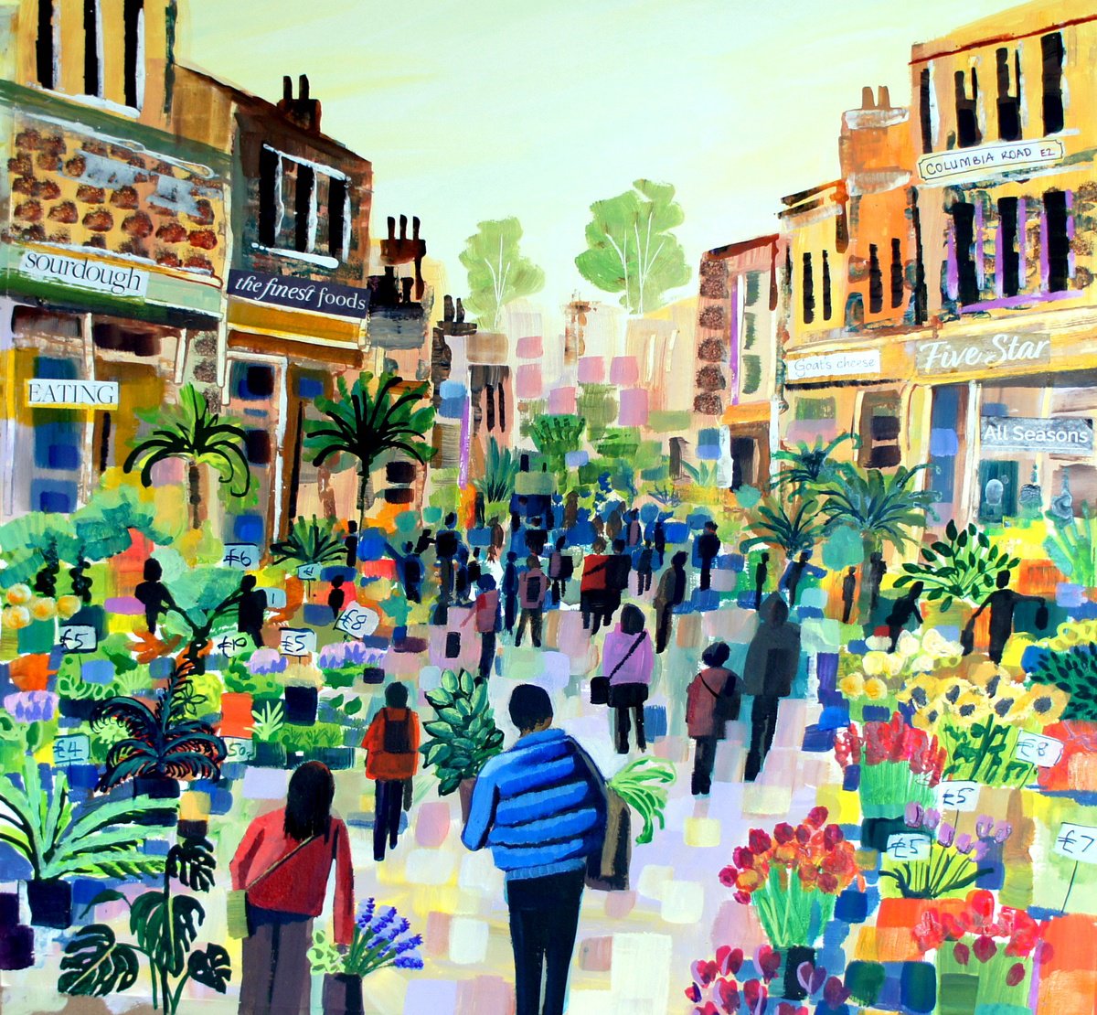 Impressionistic Cityscapes Painting By Julia Rigby, 22 X 21", Flower Market, Original Artwork