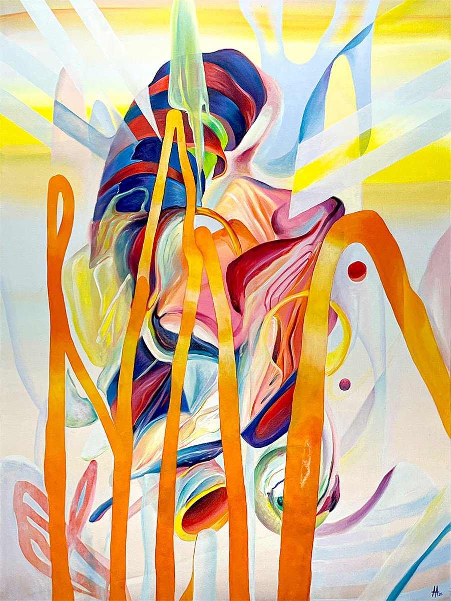 Organic Abstract Oil Painting By Andres Alvarez, 36 X 48, Promesas, Original Artwork