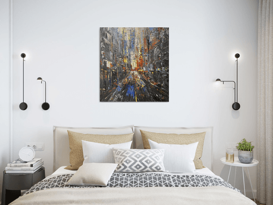CITY LIGHTS 2, abstract impressionist painting 70x65cm