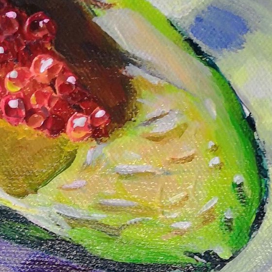 'AVOCADO WITH CAVIAR' - Small Painting under Mat in Acrylics