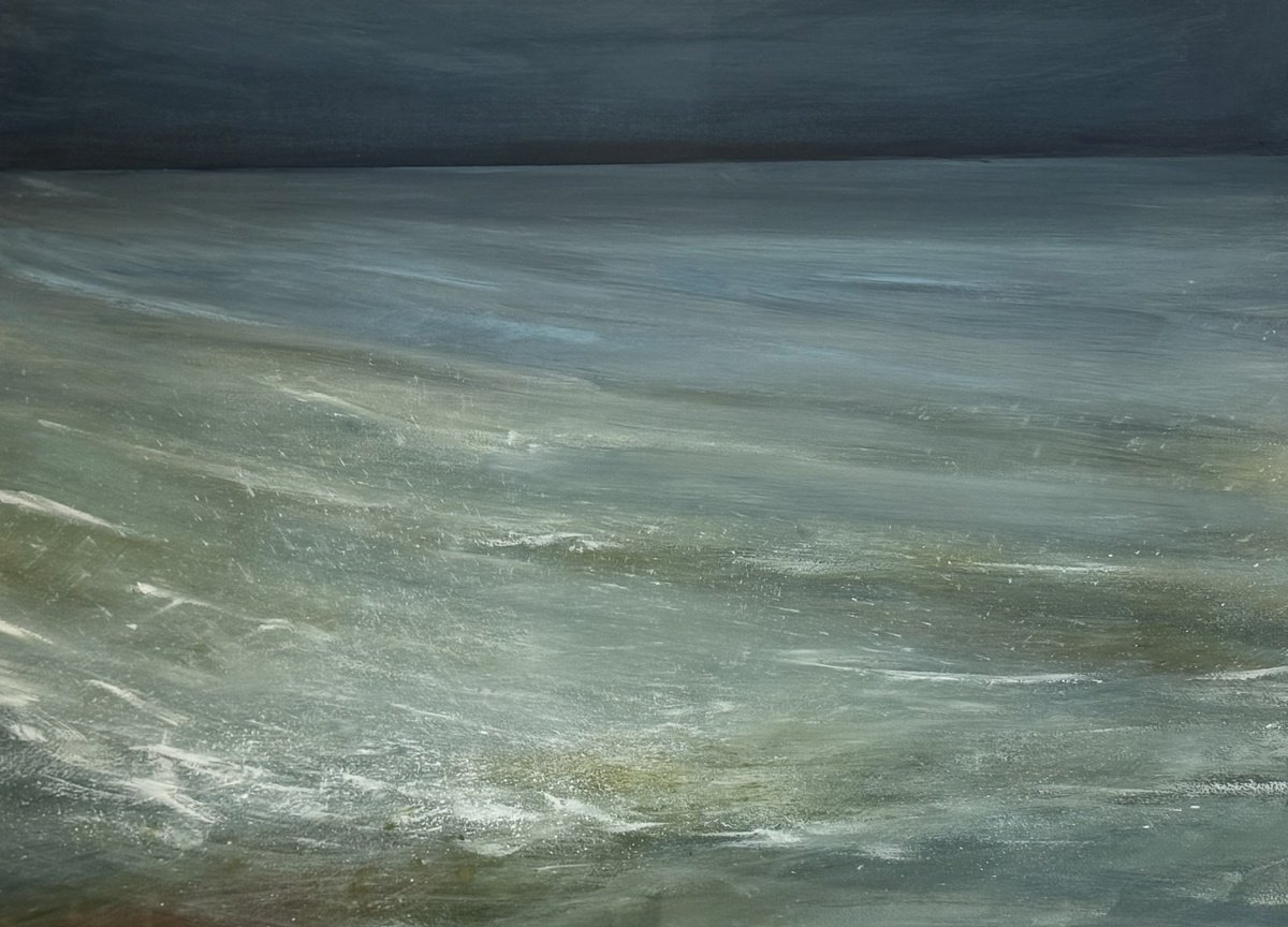 Expressive Landscape Painting By Daiva Karaliute, 33 X 25, After The Sunset, Original Artwork