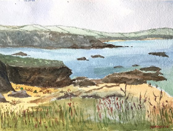 Cornwall, rocky coastline An original watercolour painting.