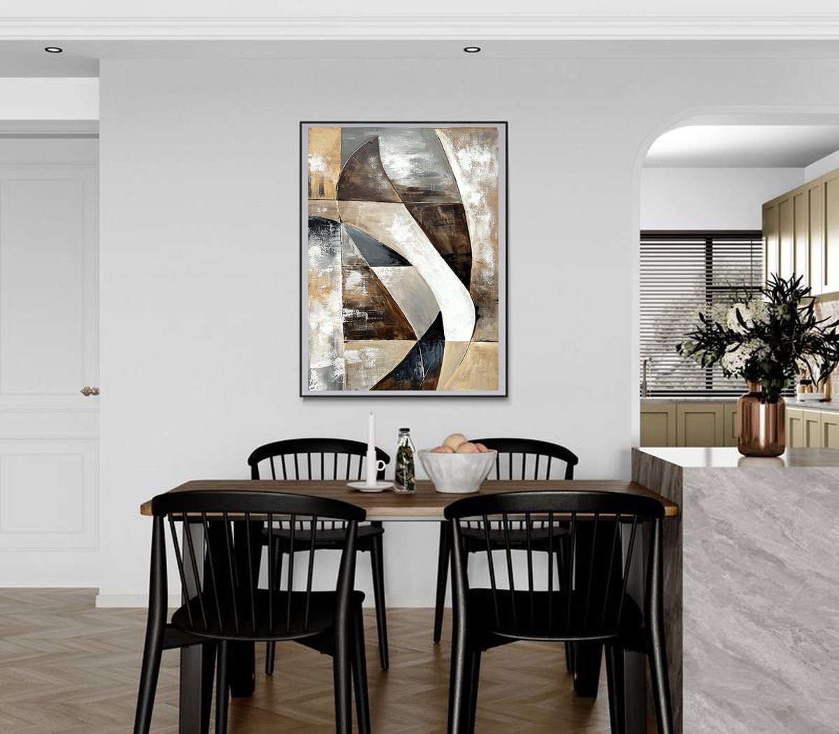 Geometric Abstract Acrylic Painting By Tatiana Malinovscaia, 22 X 30", Curved Balance, Original Artwork