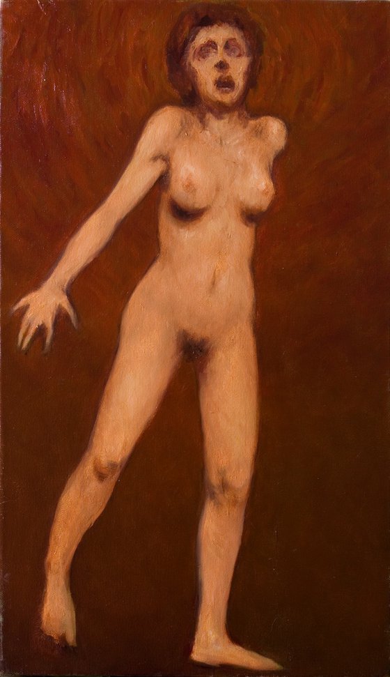 expressionist woman on brown background