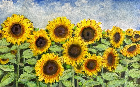 Sunflowers on handmade paper