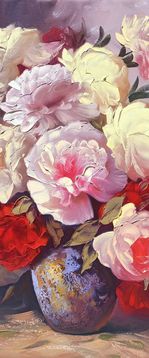 Peonies  (60x80cm, oil painting, palette knife) by Kamo Atoyan