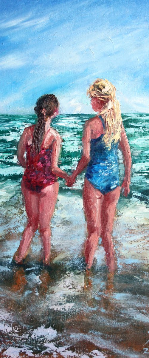 Sisters, Sea, Summer... /  ORIGINAL PAINTING by Salana Art / Svetlana Samovarova