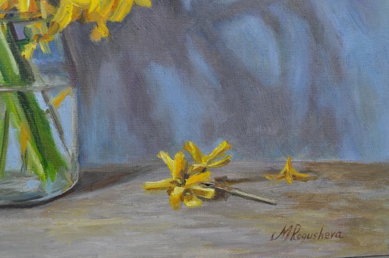 Forsythia and Daffodils original oil painting