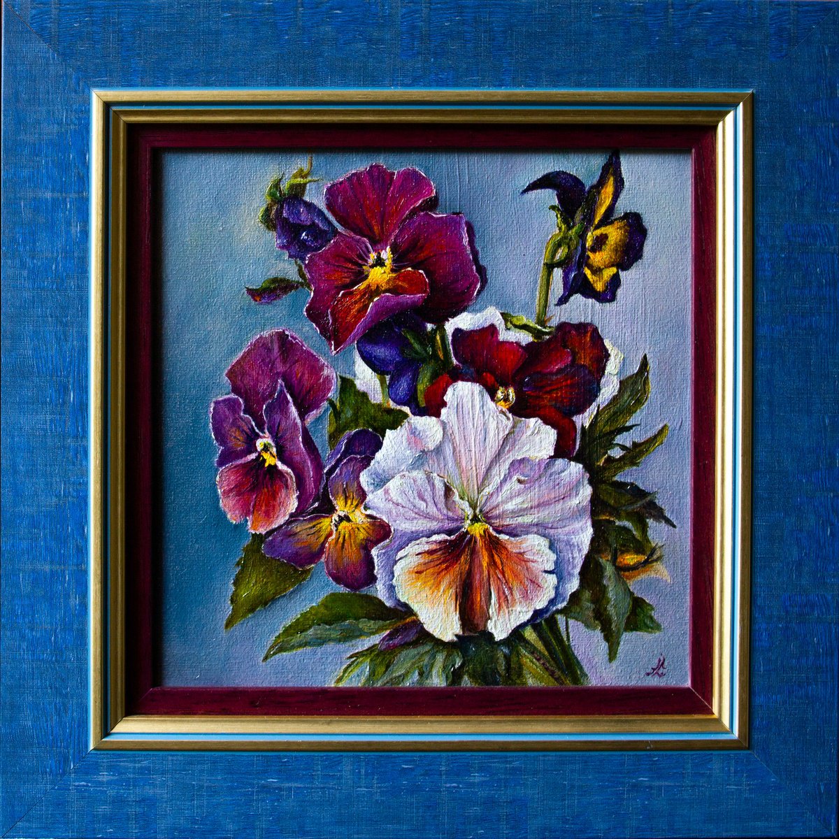 Impressionistic Botanical Oil Painting By Inga Loginova, 4 X 4, Viola Mood, Original Artwork