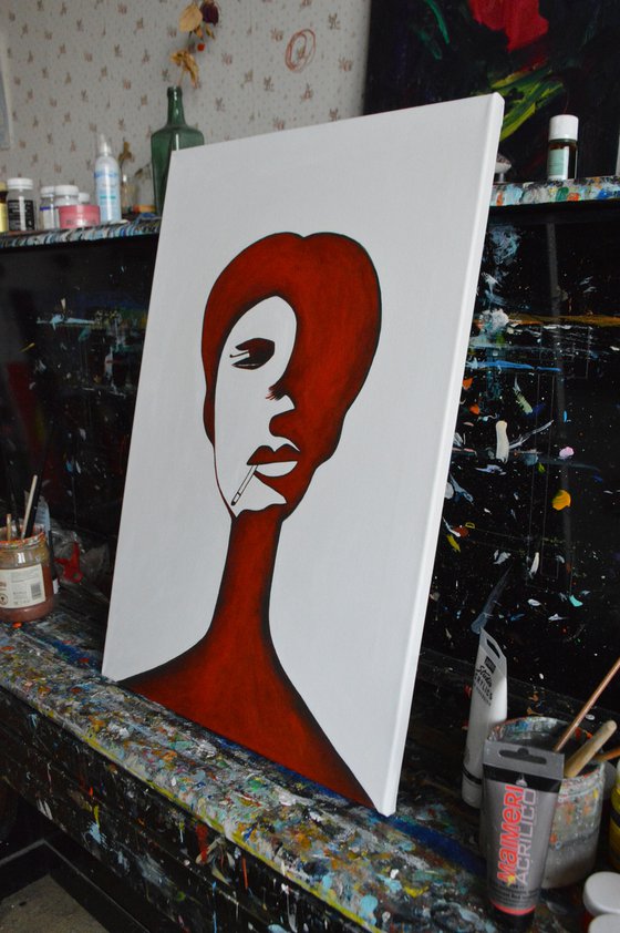 Deep red portrait (canvas)