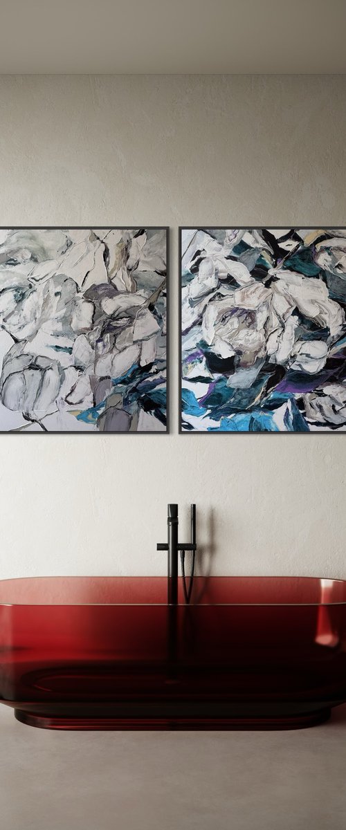 Blue Heart Bloom. Diptych by Tetiana Hutsul