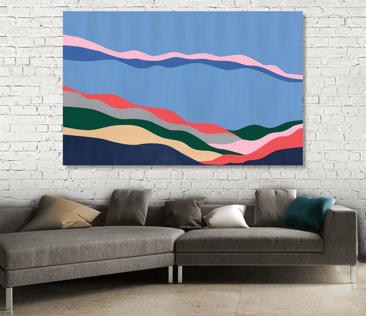 Abstract Landscape Acrylic Painting By Marina Krylova, 55 X 35", Modern Landscape #66, Original Artwork