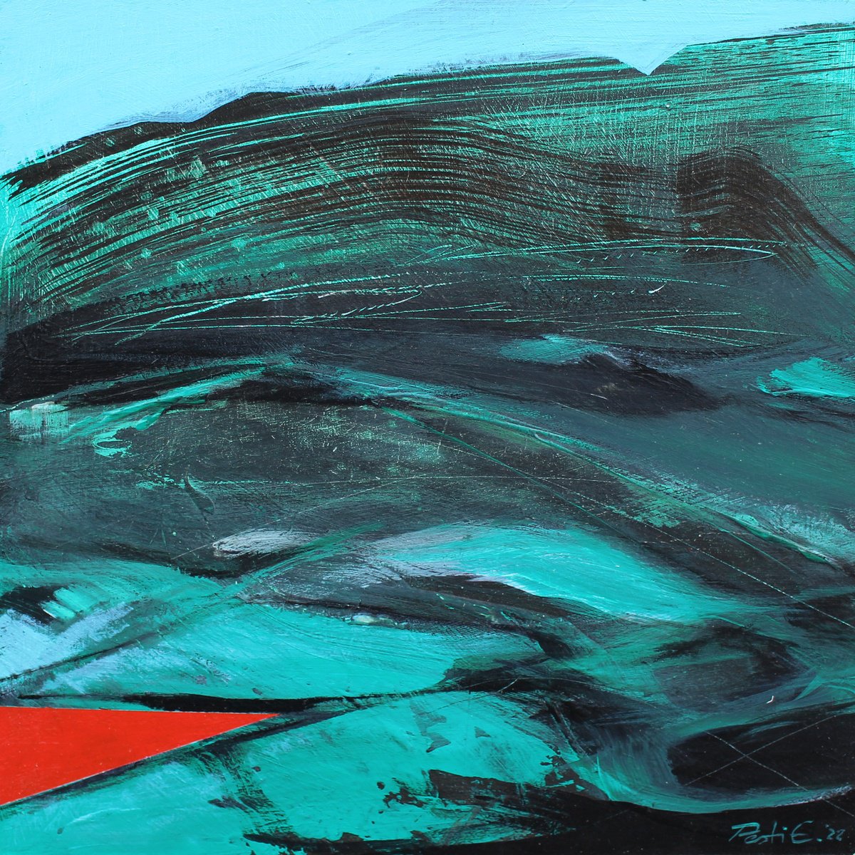 Abstract Landscape Oil Painting By Emma Pesti, 10 X 10, Katla Iv, Original Artwork