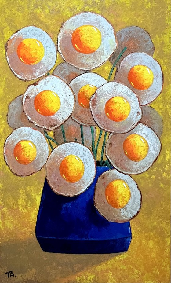 Egg flowers in blue vase