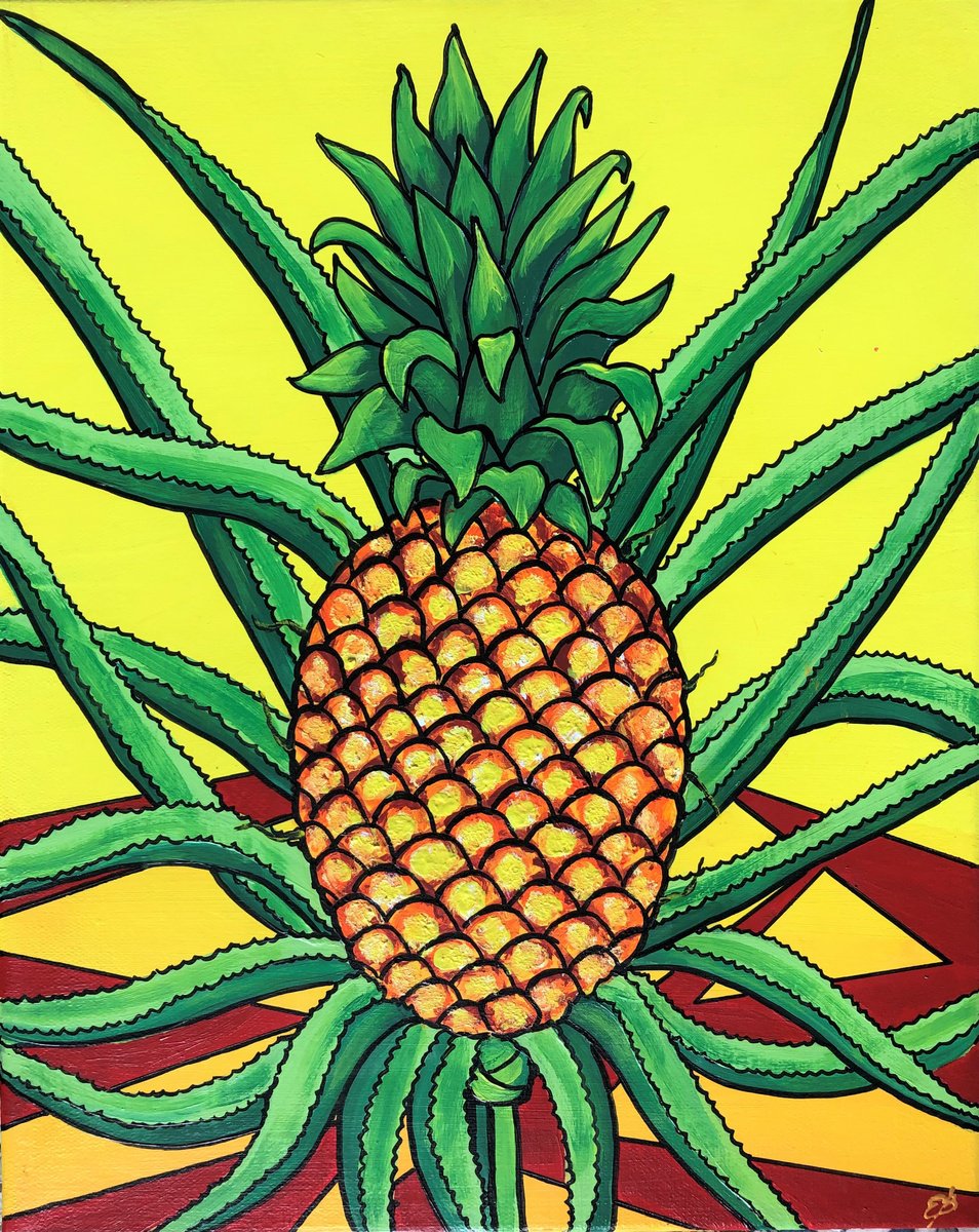 Botanical Acrylic Painting By Lena Smirnova, 12 X 16", Pineapple, Original Artwork
