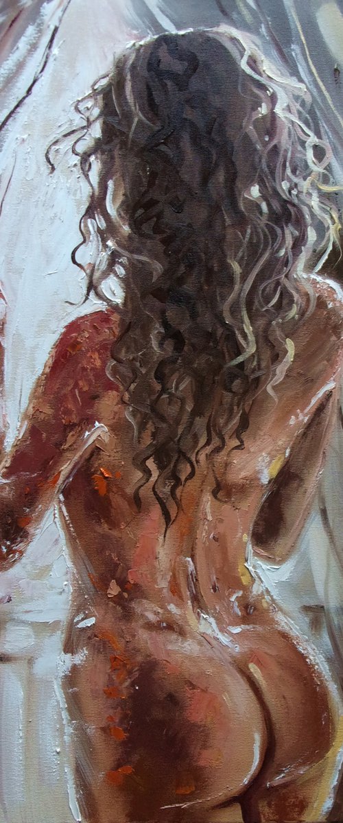 " YOUR WINDOW ... "-   liGHt  ORIGINAL OIL PAINTING, GIFT, PALETTE KNIFE nude by Monika Luniak