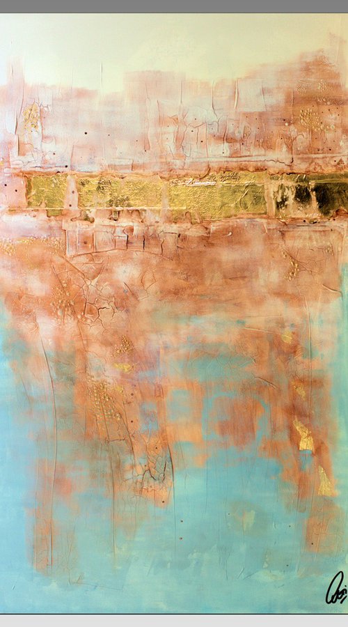 Golden Outlook - Abstract acrylic painting high textured canvas art wall art ready to hang by Edelgard Schroer