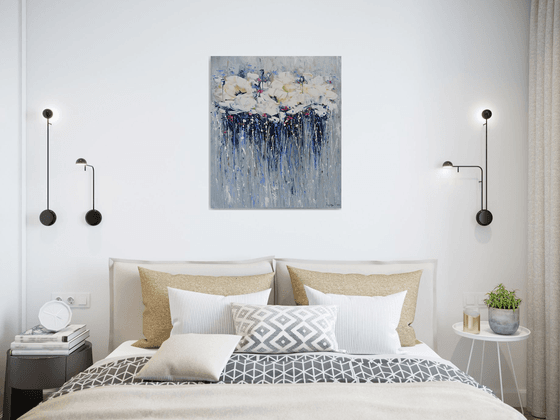 White violets (60x70cm, oil painting, palette knife, ready to hang)
