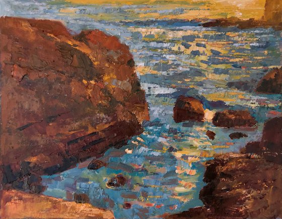 Sunset at Point Lobos seascape oil