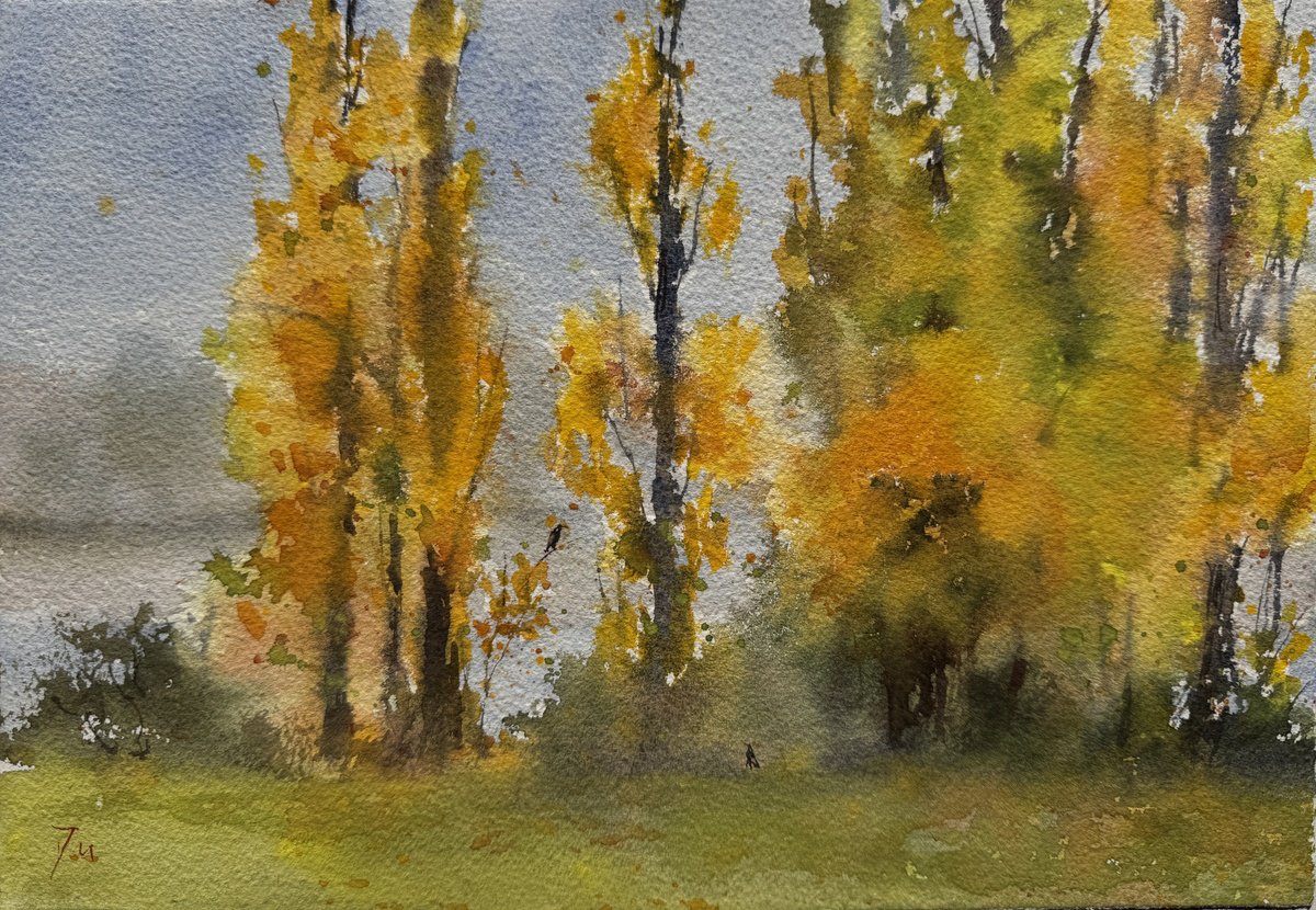 Impressionistic Landscape Watercolour By Shelly Du, 12 X 8", Canberra Autumn, Original Artwork