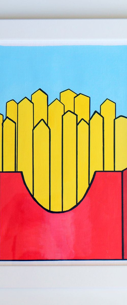 French Fries Pop Art Painting On A4 Paper by Ian Viggars