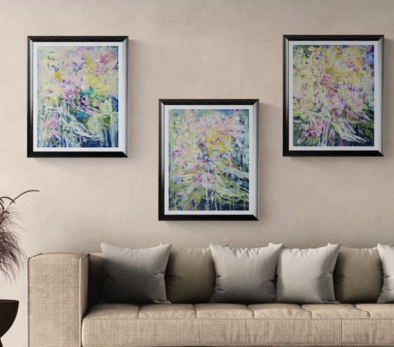 Abstract Floral Triptych on Paper