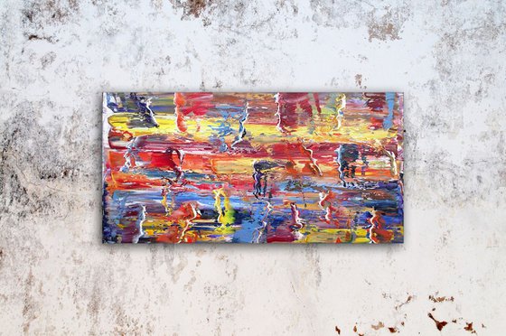 "Go With The Flow" - FREE WORLDWIDE SHIPPING - Original PMS Abstract Oil Painting On Canvas - 36" x 18"