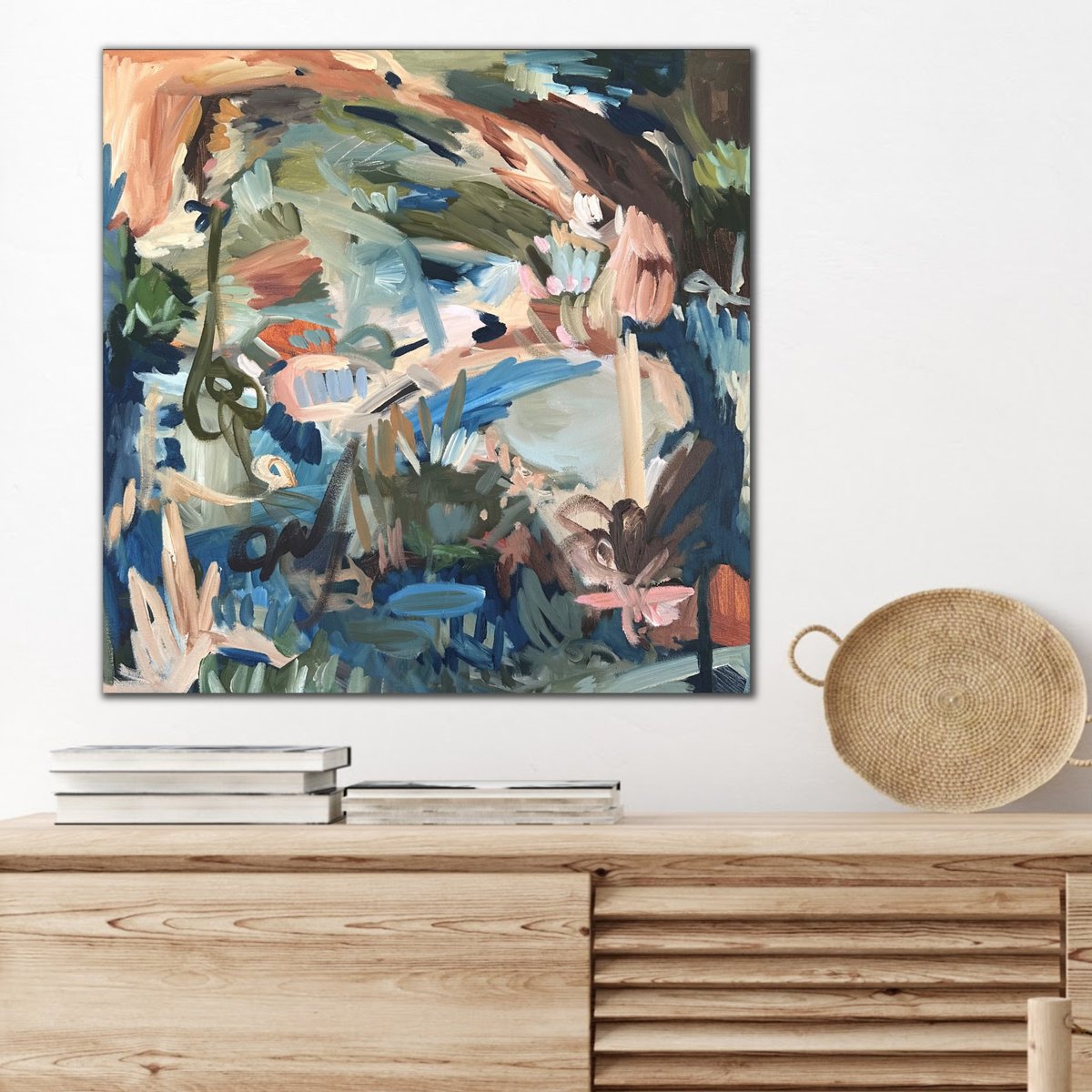 Organic Landscape Acrylic Painting By Kylie Sams, 24 X 24", Friends With Nature, Original Artwork