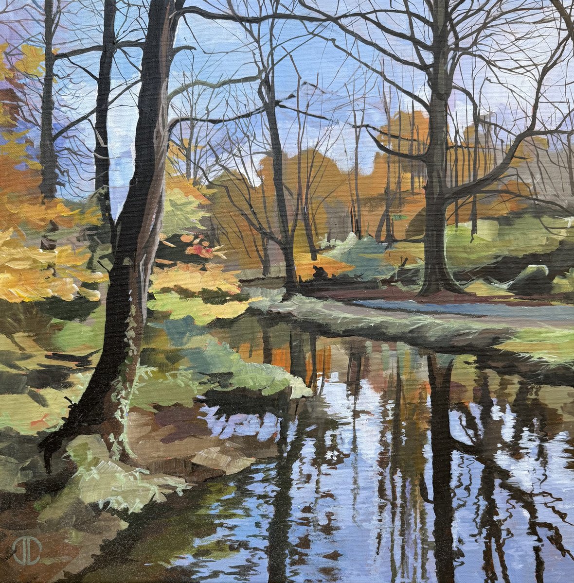 Impressionistic Landscape Acrylic Painting By Joseph Lynch, 20 X 20, Autumn Colours Minnowburn, Original Artwork