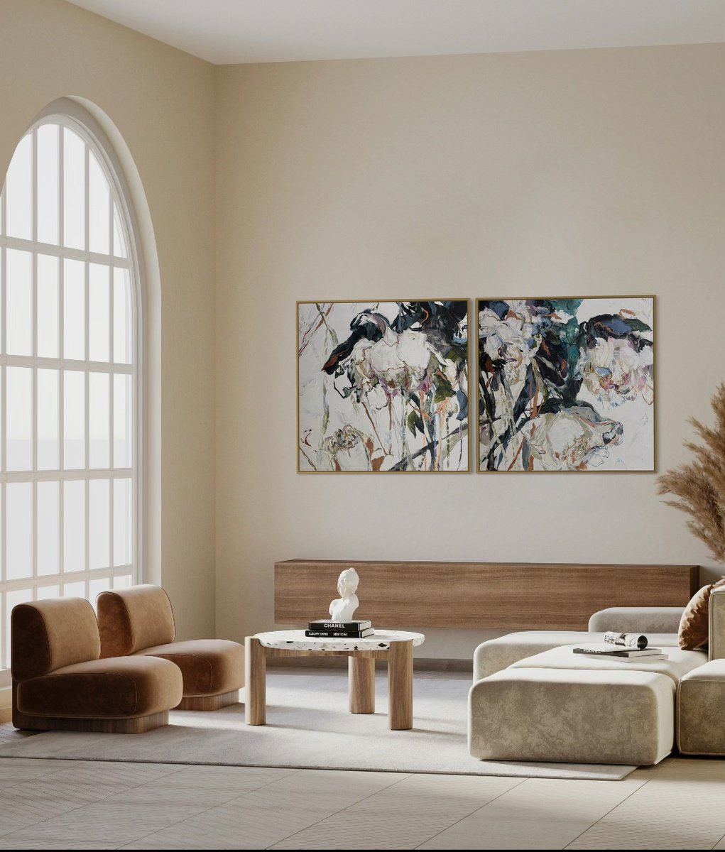 Impressionistic Botanical Acrylic Painting By Tetiana Hutsul, 71 X 35", Kiss Me Hard Before You Go, Original Artwork