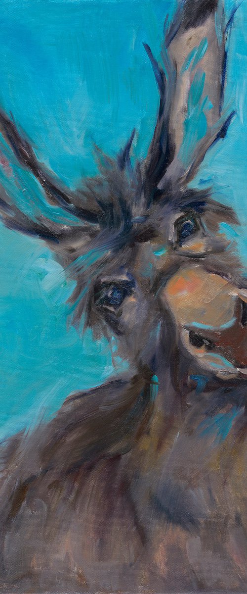 Turquoise Animal Art — Sweet Donkey Portrait by Anna Miklashevich