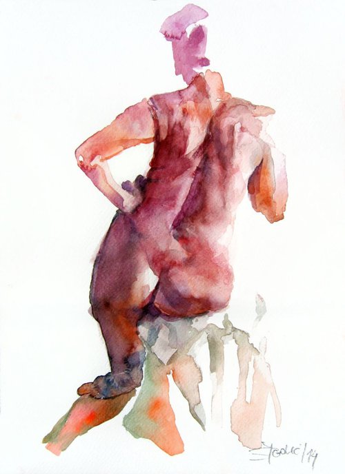 nude sitting pose by Goran Žigolić Watercolors