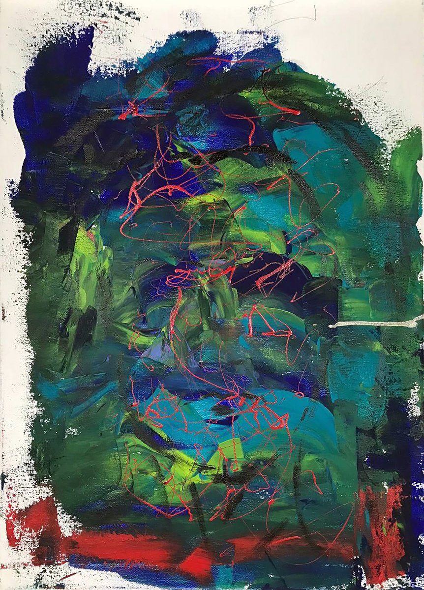 Impressionistic Abstract Acrylic Painting By Olga Melezhik, 20 X 28", Face, Original Artwork