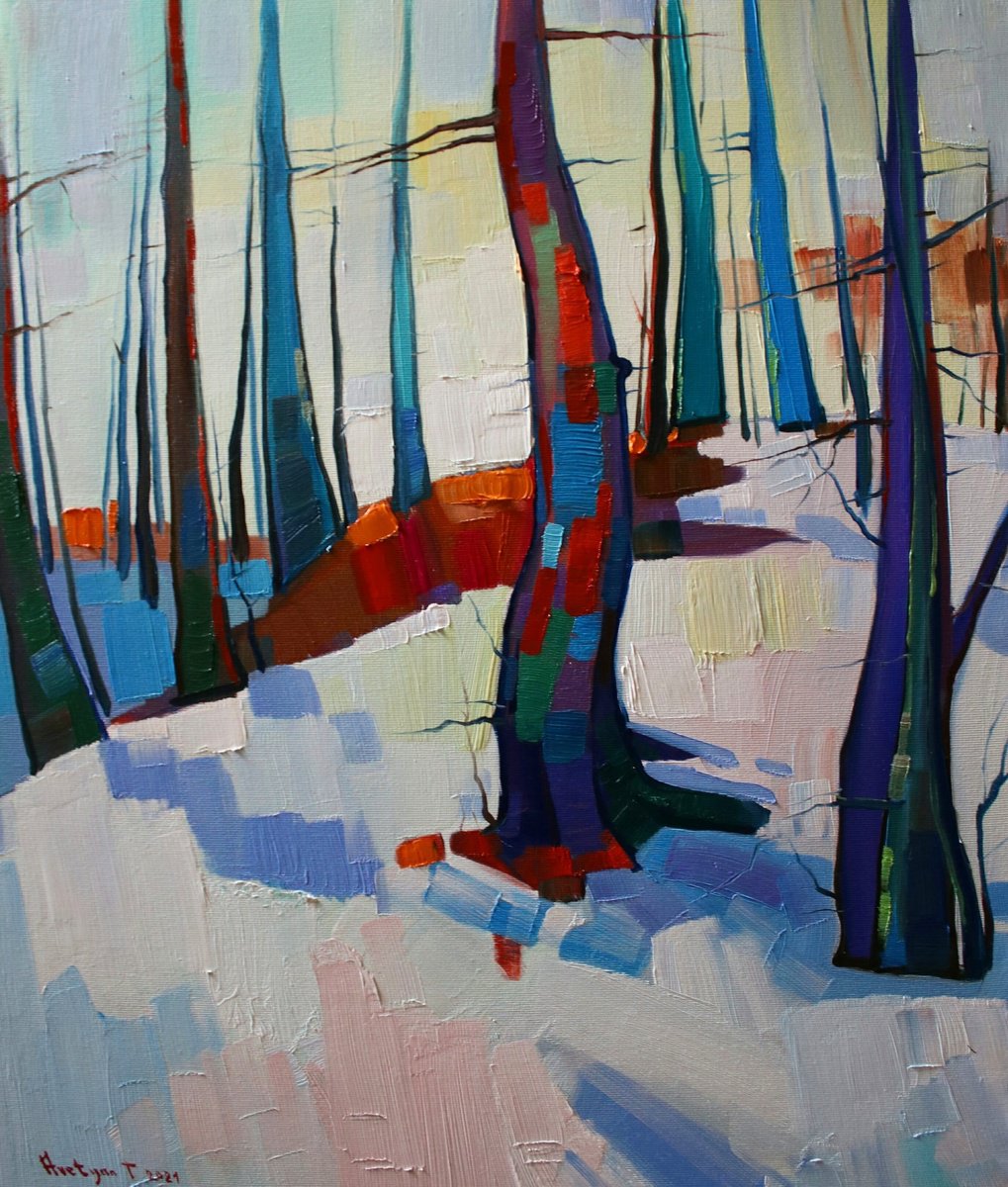 Impressionistic Landscape Oil Painting By Tigran Avetyan, 20 X 24", Winter Morning, Original Artwork