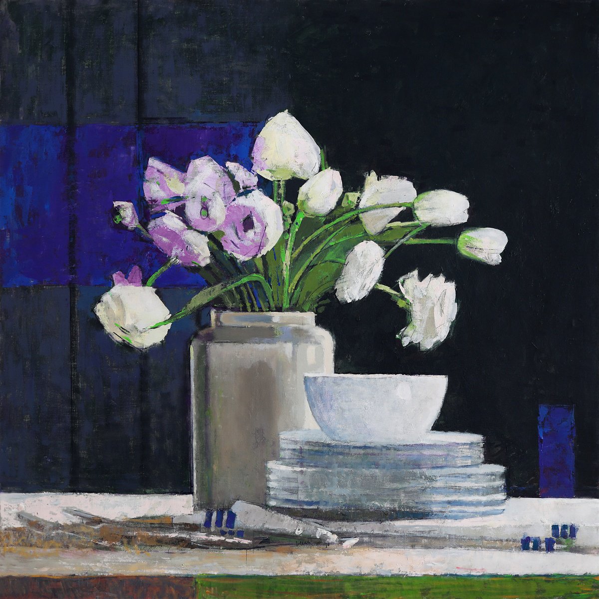 Impressionistic Botanical Oil Painting By Bo Kravchenko, 48 X 48, Holidays Soon, Original Artwork