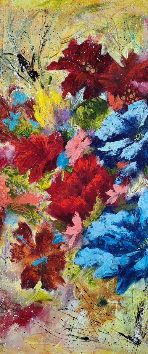 "A Kaleidoscope of Blossoms" from "Colours of Summer" collection, XXL abstract flower painting by Vera Hoi