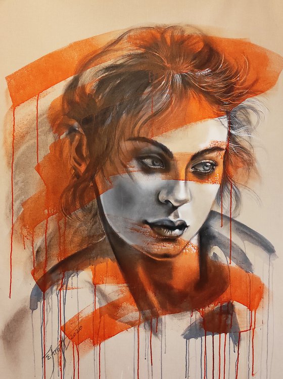 "Mia" 80x110x2cm, original oil and acrylic large painting on canvas. Ready to hang.
