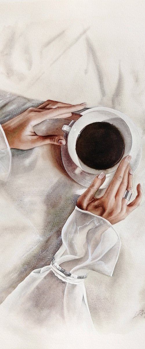 Gentle morning | 38*56 cm | Cup of coffee by Lada Ziangirova